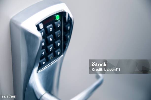 Door Handle With Modern Electronic Combination Lock Stock Photo - Download Image Now
