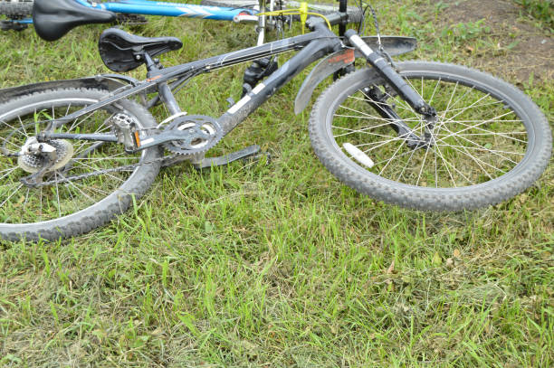 istock The bike is lying on green grass in Park 887522314