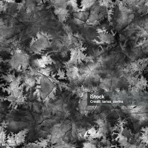 Black And White Monochrome Ink Or Watercolor Background Seamless Pattern With Art Grey Color Stone Or Earth Grunge Texture Stock Illustration - Download Image Now