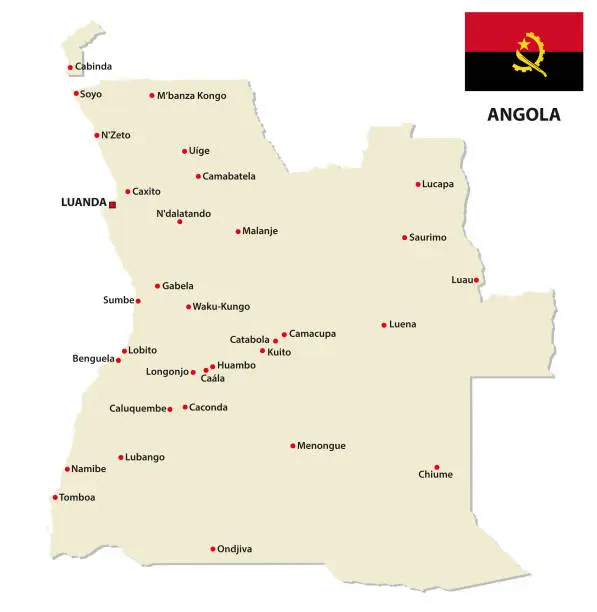 Vector illustration of angola map with flag