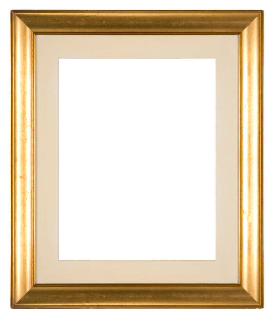 Large empty picture frame with a distressed gold finish Large empty picture frame isolated on white with a distressed gold finish and a mount metal molding stock pictures, royalty-free photos & images