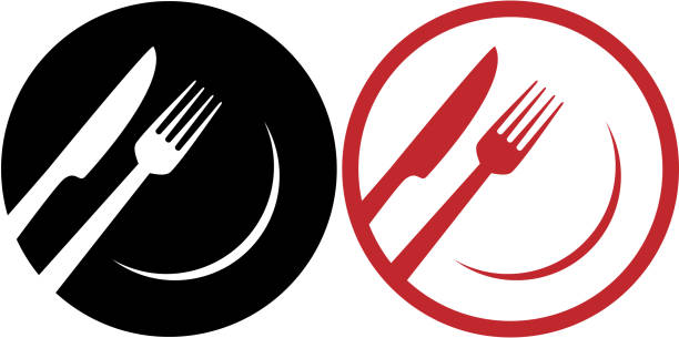 red restaurant icons red and black abstract restaurant icons plate and fork stock illustrations