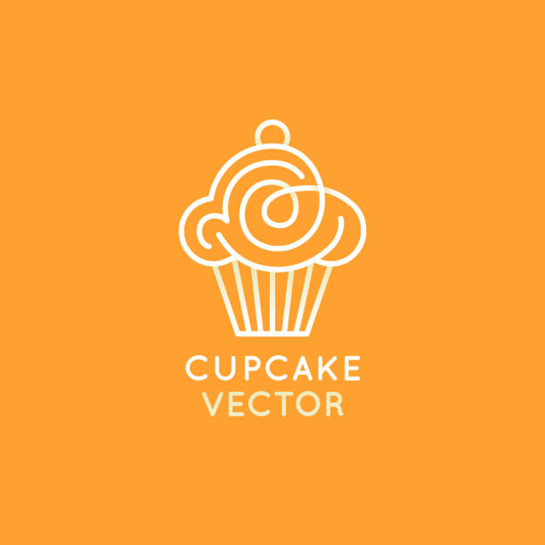 Vector design template and insignia in flat linear style - sweet cupcake vector art illustration