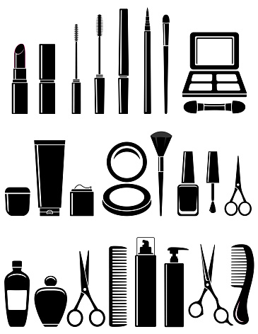 black beauty set of isolated cosmetic items on white background
