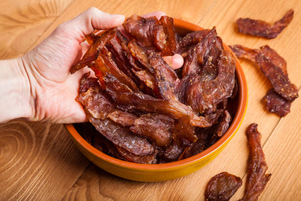 Homemade Chicken Jerky stock photo