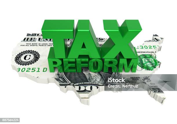 Tax Reform With United States Map Dollar Stock Photo - Download Image Now - American One Dollar Bill, Business, Business Finance and Industry