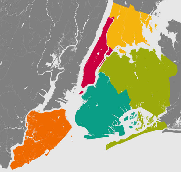 Boroughs of New York City - outline map. - ilustração de arte vetorial