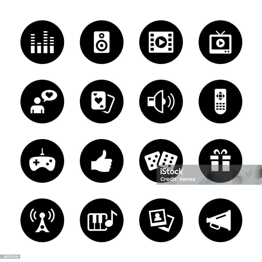 Entertainment Circle Icons Set An illustration of entertainment circle icons set for your web page, presentation, apps & design products. Black & white design and has a metal frame that makes it look dazzling. Vector format can be fully scalable & editable. Arts Culture and Entertainment stock vector