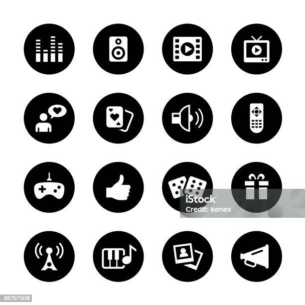 Entertainment Circle Icons Set Stock Illustration - Download Image Now - Arts Culture and Entertainment, Black And White, Brand Name Video Game