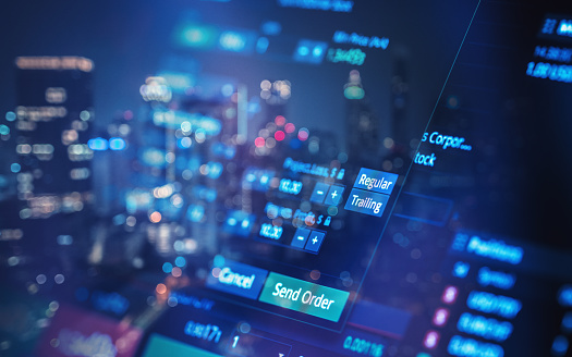 Financial trading chart at digital display