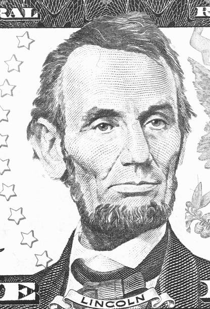 Abraham Lincoln portrait from us 5 dollars black and white.