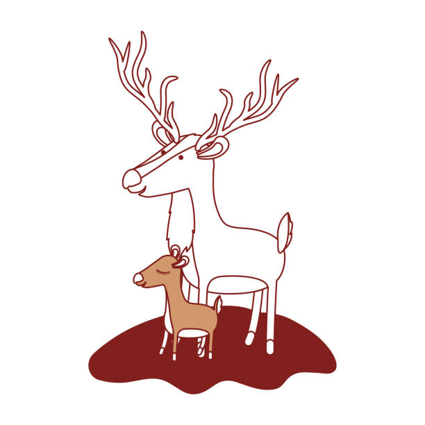 istock cartoon deer and calf over grass in color sections silhouette 887577054