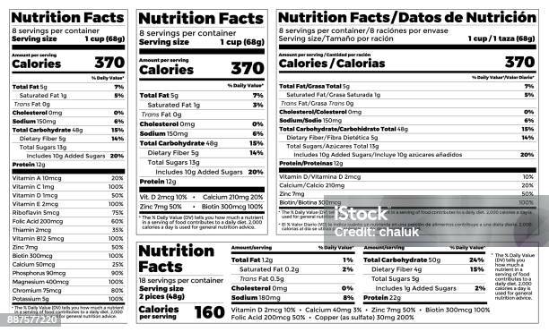 Ilustración de Plantilla De Diseño De Etiqueta De Información Nutricional Para Contenido De Alimentos Vector Que Sirve Las Grasas Y Dieta Calorías Lista Para Sano Suplemento Fitness Proteína Deporte Nutrición Hechos Americano Estándar Guía y más Vectores Libres de Derechos de Etiqueta de nutrición