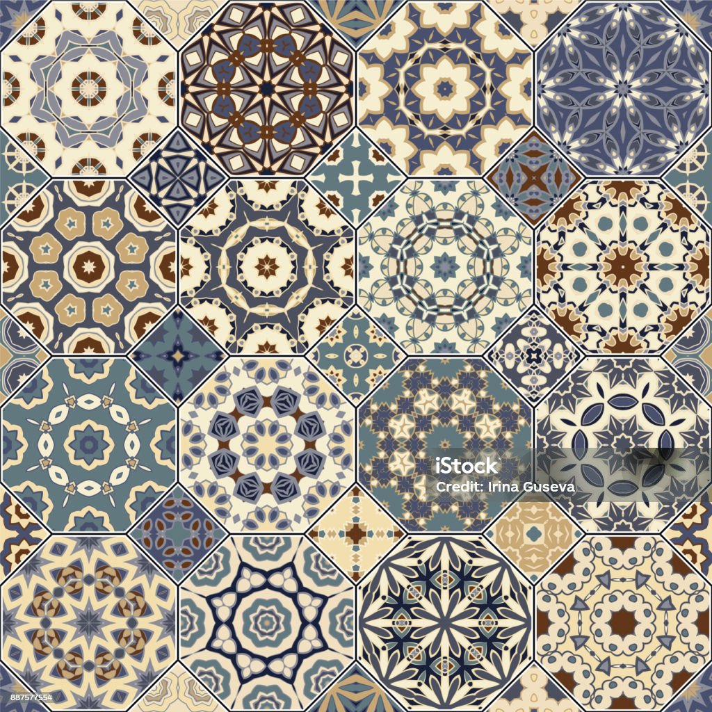 Octagonal Motif Set Of Octagonal And Square Patterns Stock Illustration - Download ...