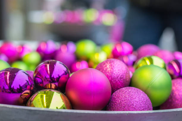 Several colorful baubles in a bowl as a close up