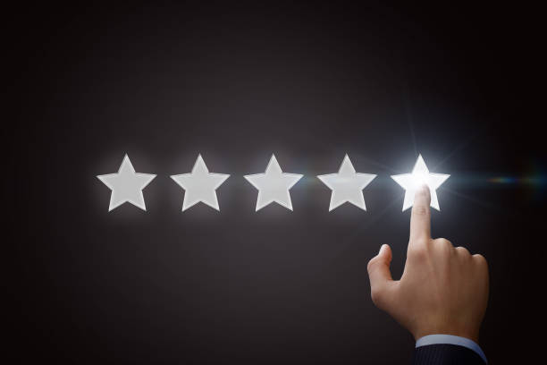 istock Businessman pointing five star to increase the rating. 887588636