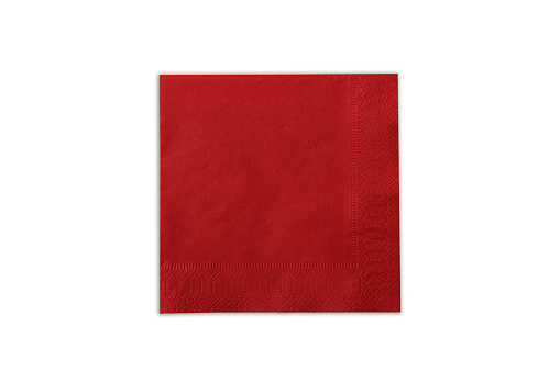 Top view of red paper napkin isolated on white