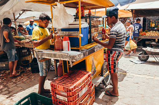 Sao Jose da Tapera, Alagoas, Brazil - October 21, 2017 - Snack cart at farmers market in Northeast Brazil