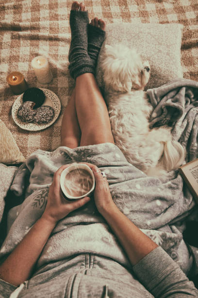 istock Woman lying on bed with dog 887589332