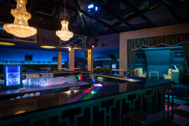 istock Skylight and chandeliers in lounge bar interior 887603152