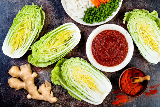 istock Ingredients for preparing cabbage kimchi. Fermented food. 887618158
