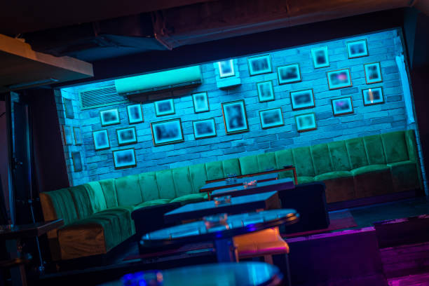 istock Big luxury sofa and brick wall in restaurant interior 887620304