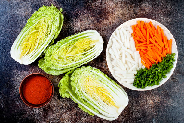 istock Ingredients for preparing cabbage kimchi. Fermented food. 887620574