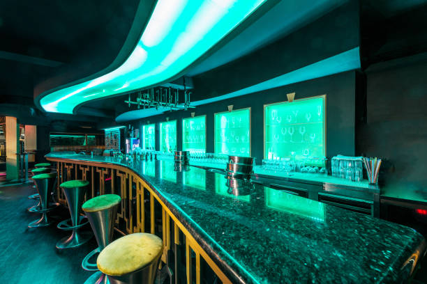 istock Big modern bar counter in dicotheque interior 887621184