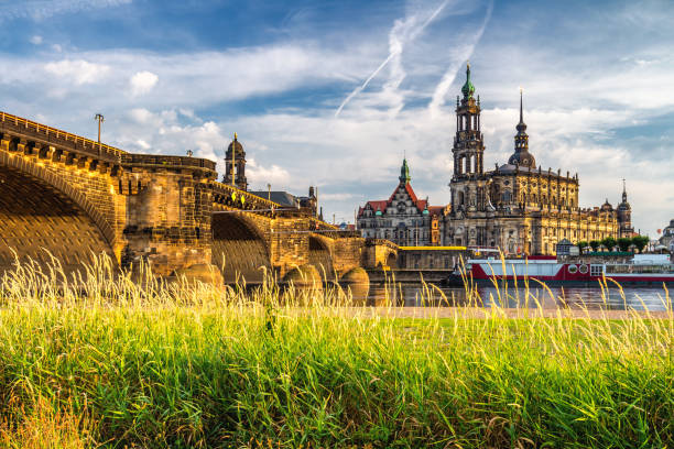 istock Dresden city skyline panorama at Elbe River and Augustus Bridge, Dresden, Saxony, Germany 887626536
