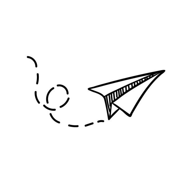 ilustraciones, imágenes clip art, dibujos animados e iconos de stock de avión de papel de vectores. viaje, símbolo de la ruta. ilustración de vector de mano de avión de papel dibujado. aislado. esquema. avión de doodle dibujado mano. icono de avión de papel lineal negro - avión de papel