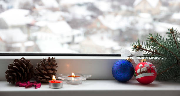 istock Beautiful Christmas still-life. Christmas decorations and attributes 887633130