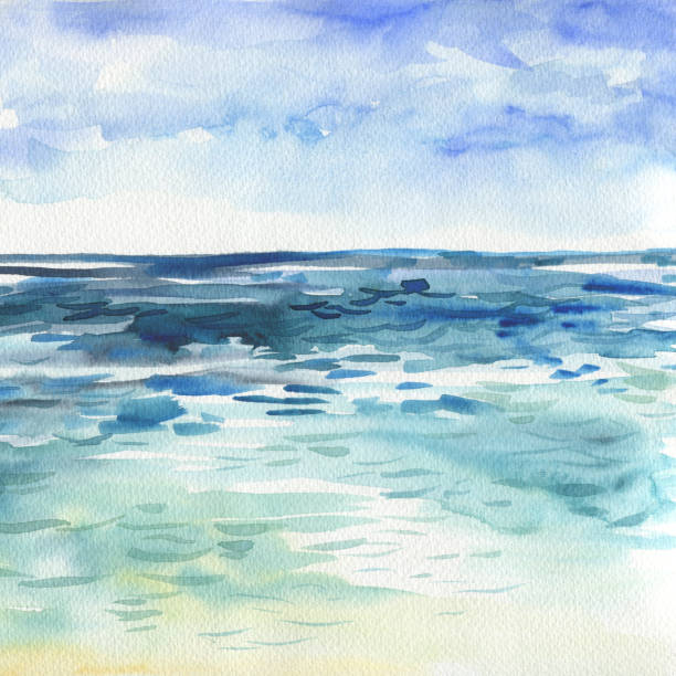 istock Ocean watercolor hand painting illustration 887640738