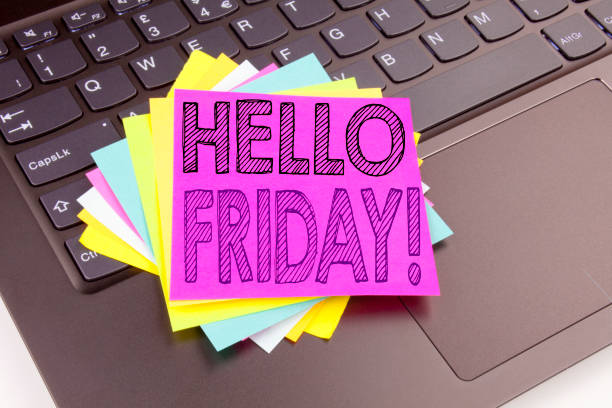 istock Writing Friday text made in the office close-up on laptop computer keyboard. Business concept for Friday - happy end of the week Workshop on the black background with copy space 887641220