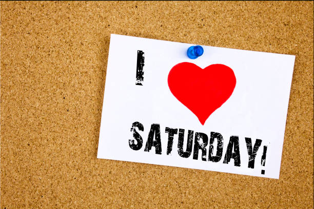istock Hand writing text caption inspiration showing I Love Saturday concept meaning Happy Week Weekend Loving written on sticky note, reminder isolated background with copy space 887642142