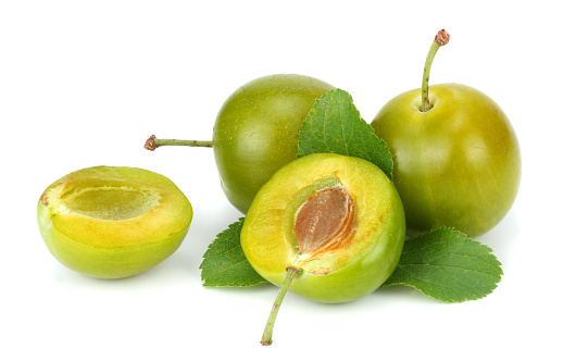 green plum fruit isolated on white background