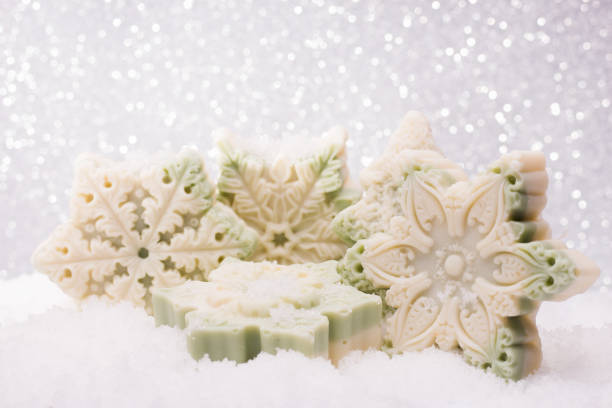 soap Handmade on a brilliant Christmas background.