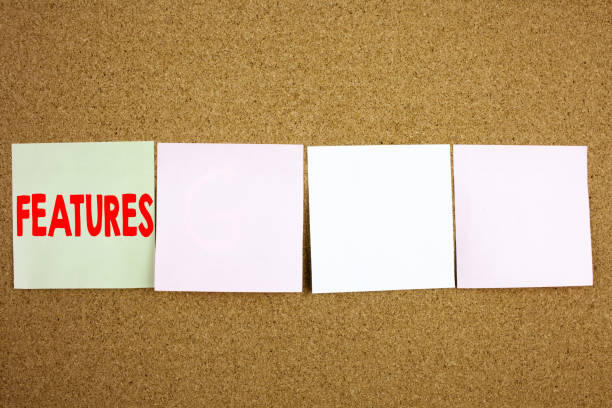 istock Conceptual hand writing text caption inspiration showing Features Business concept for Advertisement Advertising on the colourful Sticky Note close-up background with copy space 887670424