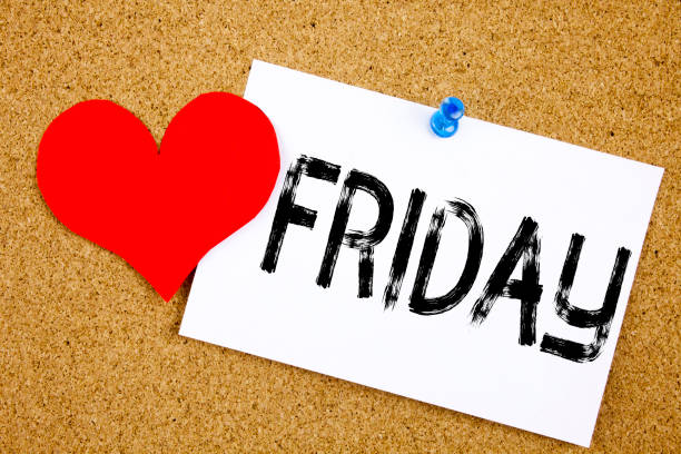 istock Conceptual hand writing text caption inspiration showing Friday concept for Friday - happy end of the week and Love written on sticky note, reminder cork background with copy space 887677150