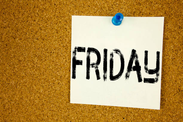 istock Conceptual hand writing text caption inspiration showing Friday. Business concept for  Friday - happy end of the week written on sticky note, reminder cork background with copy space 887677404