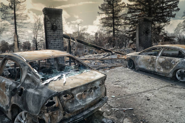 Santa Rosa, California, OCTOBER 9, 2017 - The Coffey Park housing complex of over 1,000 homes was burned during the night by a wildfire driven by 50 knot winds.
