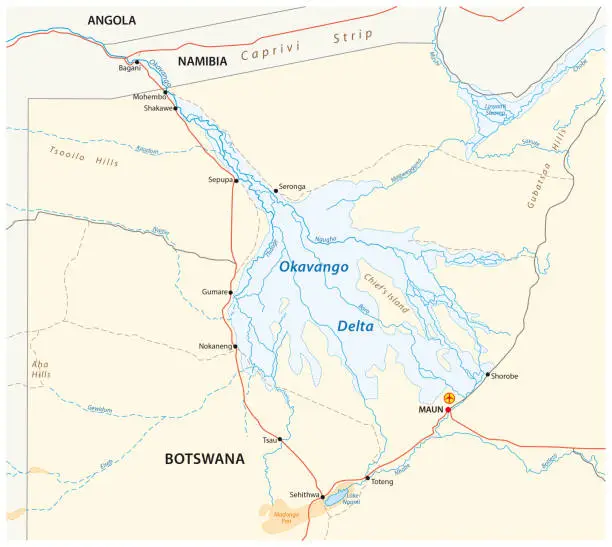 Vector illustration of okavango delta map, Botswana