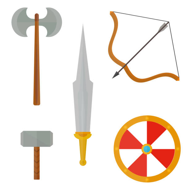 istock Knights symbols medieval weapons heraldic knighthood elements medieval kingdom gear knightly vector illustration 887705528