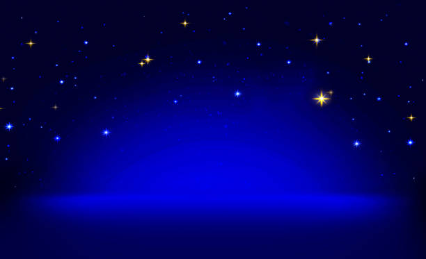 Blue abstract background with stars. Christmas background Blue abstackt sky background and Christmas star . schmuckkörbchen stock illustrations