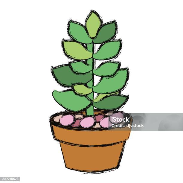 Cartoon Cactus In A Pot Stock Illustration - Download Image Now - Art, Backgrounds, Botany