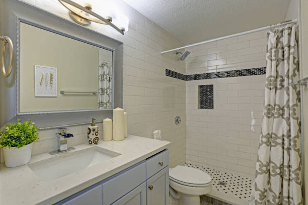 istock Freshly renovated bathroom with walk-in shower 887722842