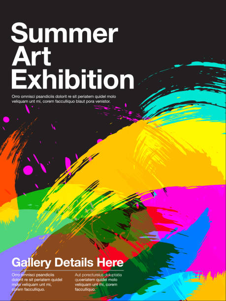 Art Exhibition Poster Abstract paint background poster design template gallery opening stock illustrations