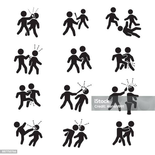 Violence Icon Set Vector Set Of Violence Stock Illustration - Download Image Now - Icon Symbol, People, Fighting