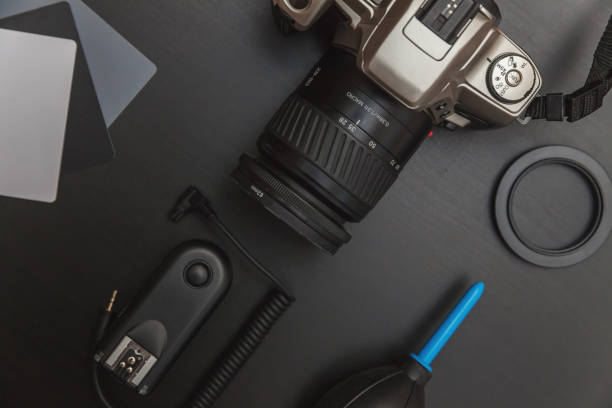 istock top view of work space photographer on black table background 887752152