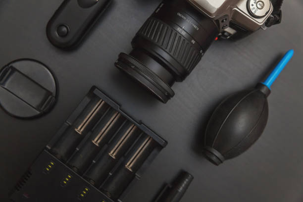 istock top view of work space photographer on black table background 887753386