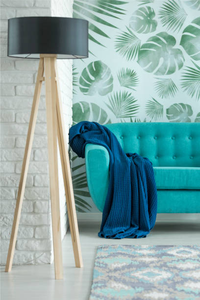 istock Designer lamp in floral room 887806426